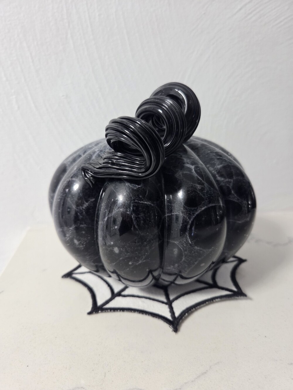 Blown Glass Pumpkin Black And White